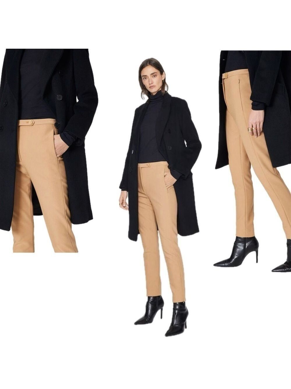 Club Monaco camel brown Tab Front slim fit Skinny Pants Sz 10